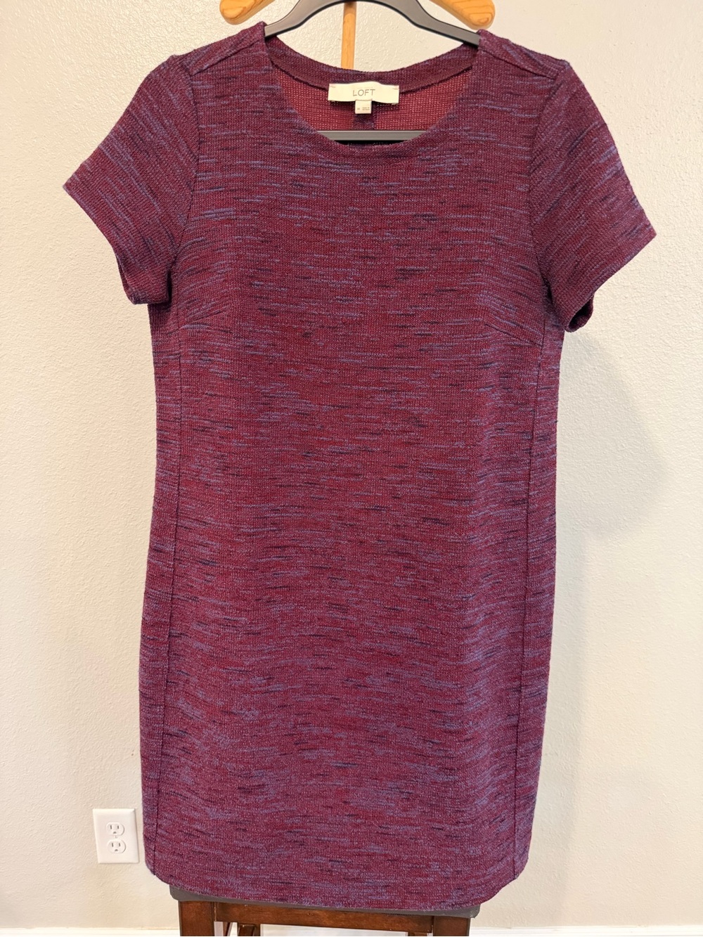 LOFT Heathered Plum & Blue Short Sleeve Shift Dress